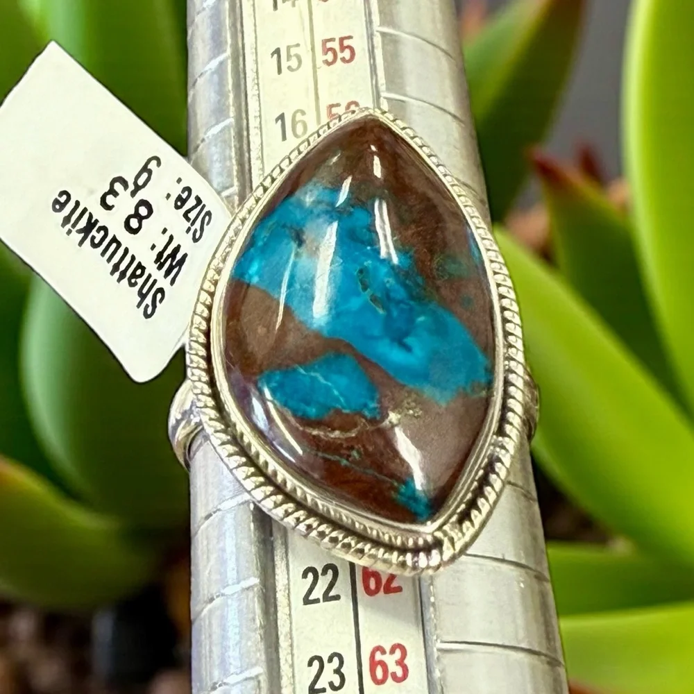 Genuine Shattuckite Statement Ring – 925 Sterling Silver – Boho Caribbean Chic